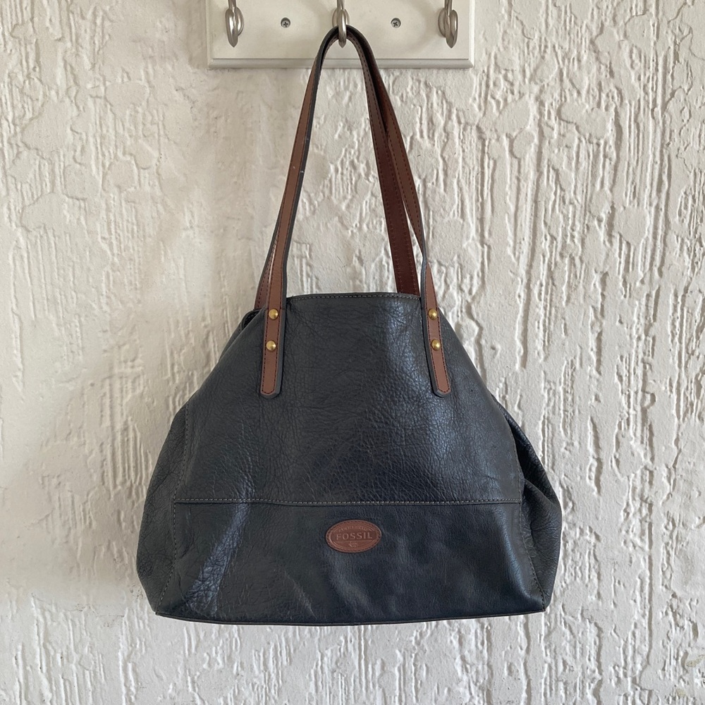Fossil Black and Brown Leather Shoulder Purse